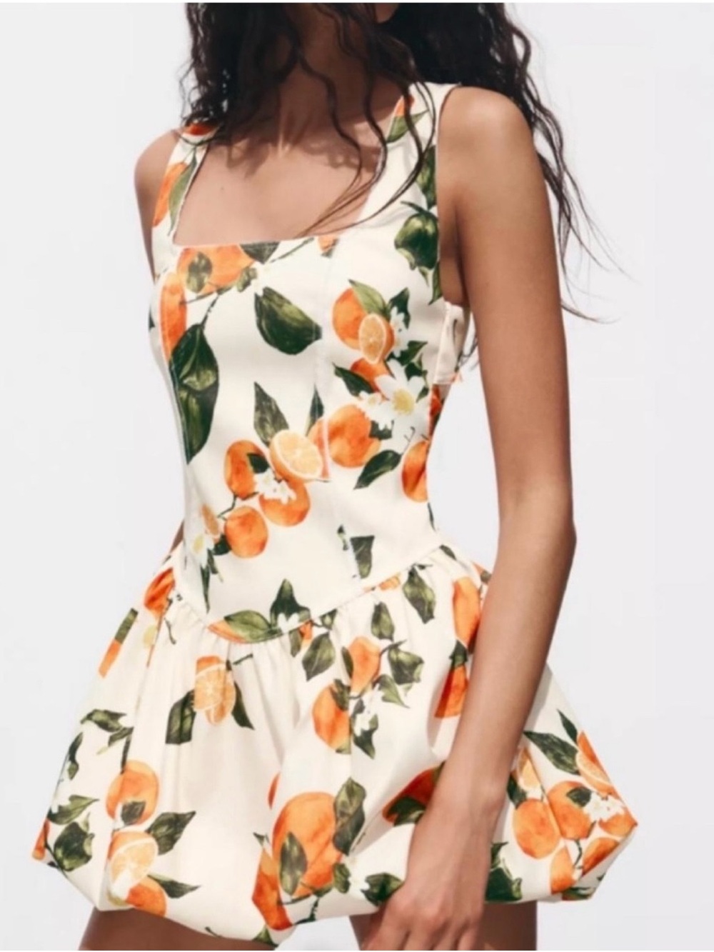 Zara Cream Mini Dress with Orange & Green Citrus Print